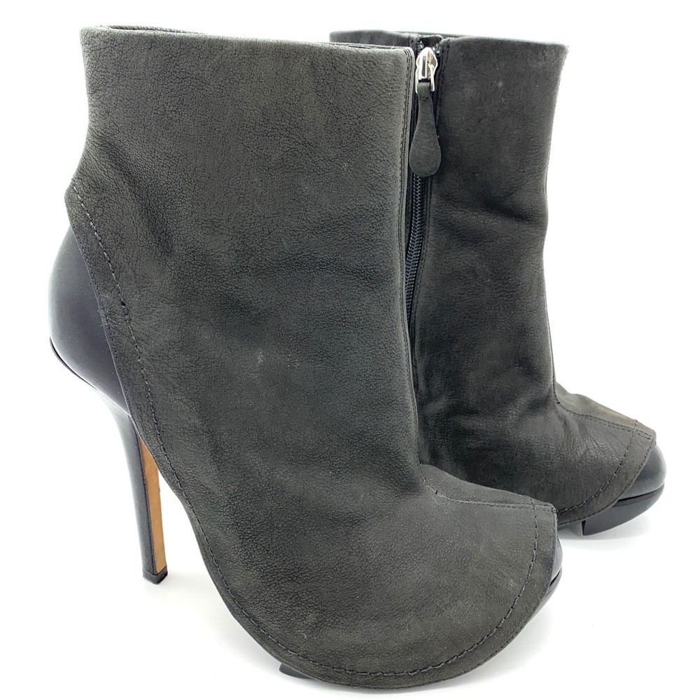 Camilla Skovgaard Drape Black Gray Stiletto Leather Ankle Boots